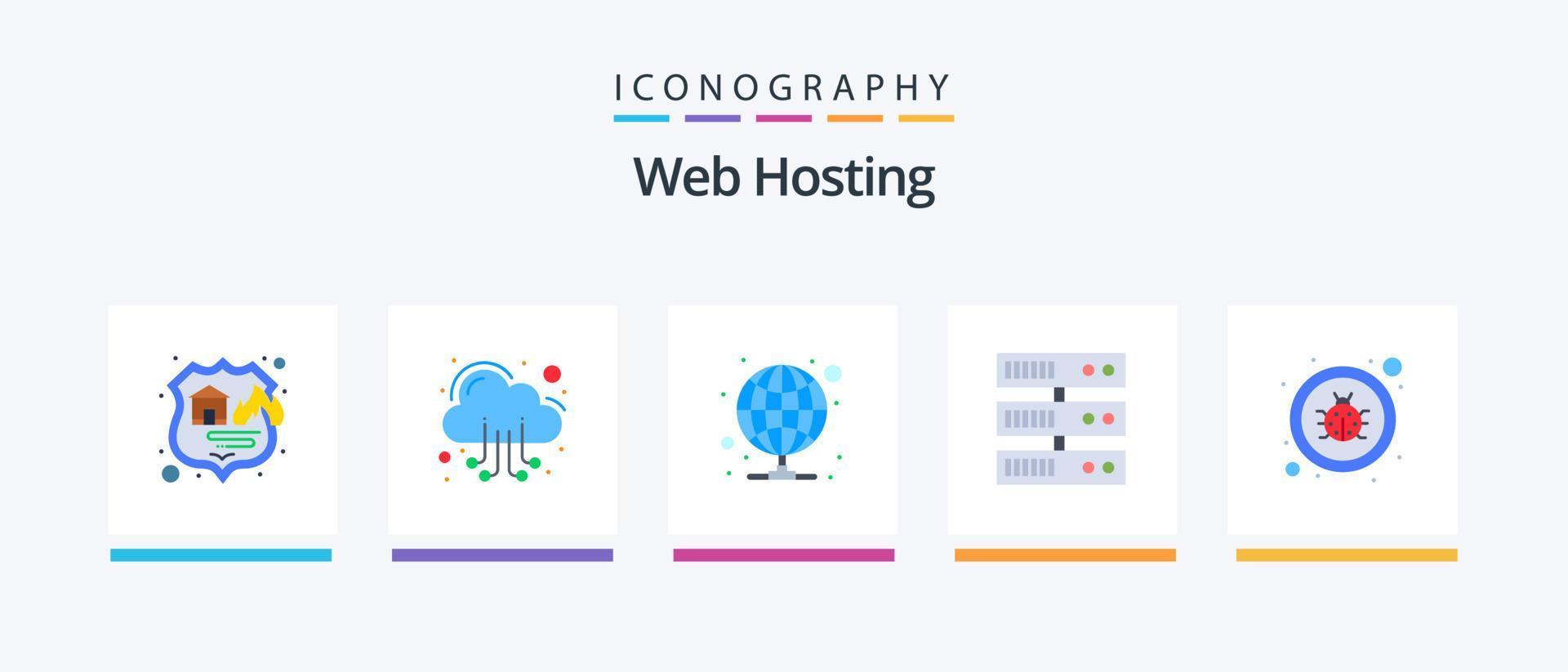 Web Hosting Flat 5 Icon Pack Including repair. bug. hosting. server. backup. Creative Icons Design vector