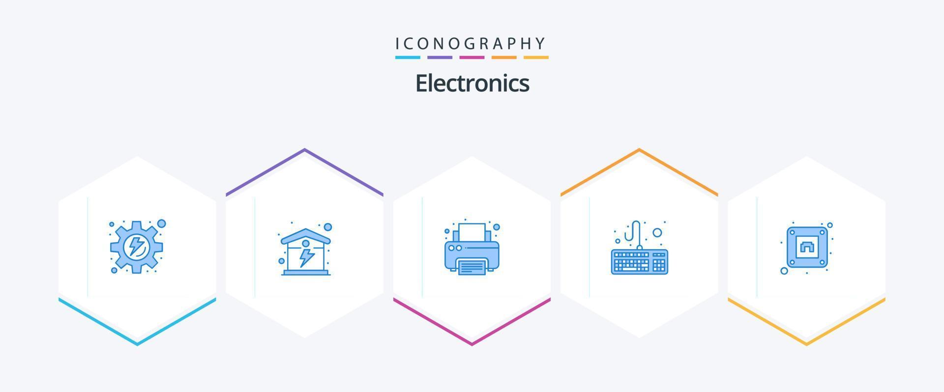 Electronics 25 Blue icon pack including . socket. print. electric. hardware vector