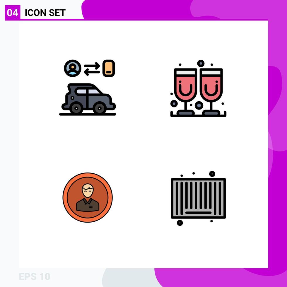 4 Thematic Vector Filledline Flat Colors and Editable Symbols of car human technology juice glass person Editable Vector Design Elements