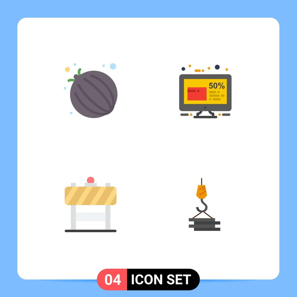 Modern Set of 4 Flat Icons and symbols such as food board discount percentage blocker Editable Vector Design Elements