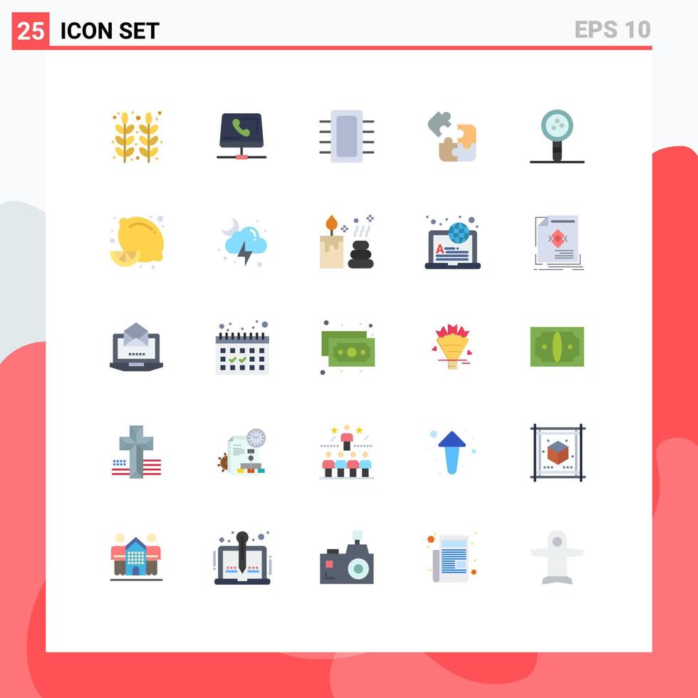 Paquete de 25 colores planos de interfaz de usuario de signos y símbolos modernos de rompecabezas de ciencia dispositivos de hardware en línea elementos de diseño vectorial editables vector