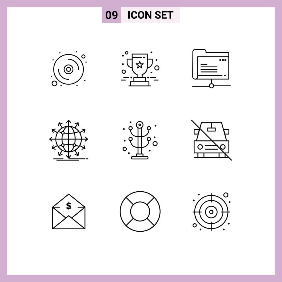 Pack of 9 Modern Outlines Signs and Symbols for Web Print Media such as clothes news data arrow globe Editable Vector Design Elements