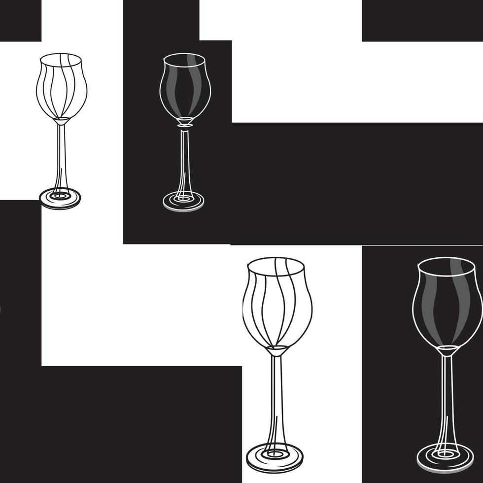 copa de vino sobre fondo blanco y negro. patrón sin costuras ilustración vectorial vector