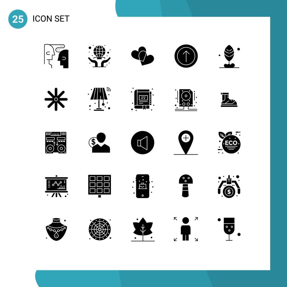 Modern Set of 25 Solid Glyphs and symbols such as flower plant favorites leaf arrow Editable Vector Design Elements