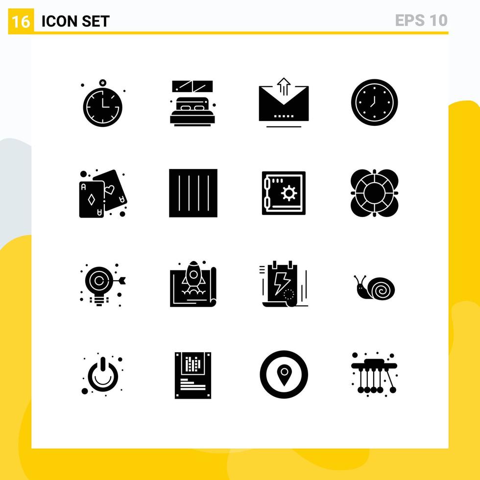 conjunto moderno de 16 glifos y símbolos sólidos, como elementos de diseño de vectores editables de alerta de tiempo de letra de temporizador divertido