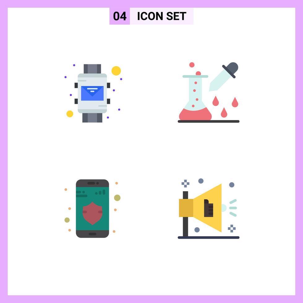 Set of 4 Modern UI Icons Symbols Signs for email data smart watch microbiology security Editable Vector Design Elements