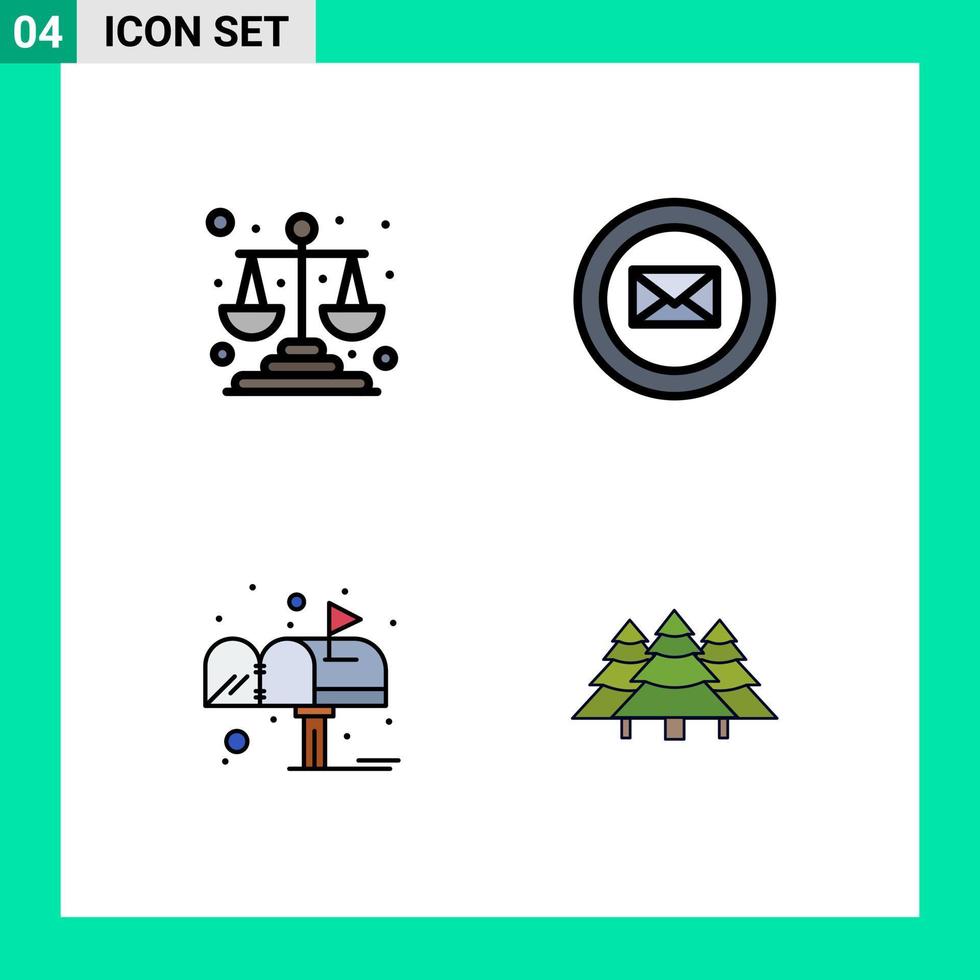 Pictogram Set of 4 Simple Filledline Flat Colors of balance mail scales chat forest Editable Vector Design Elements