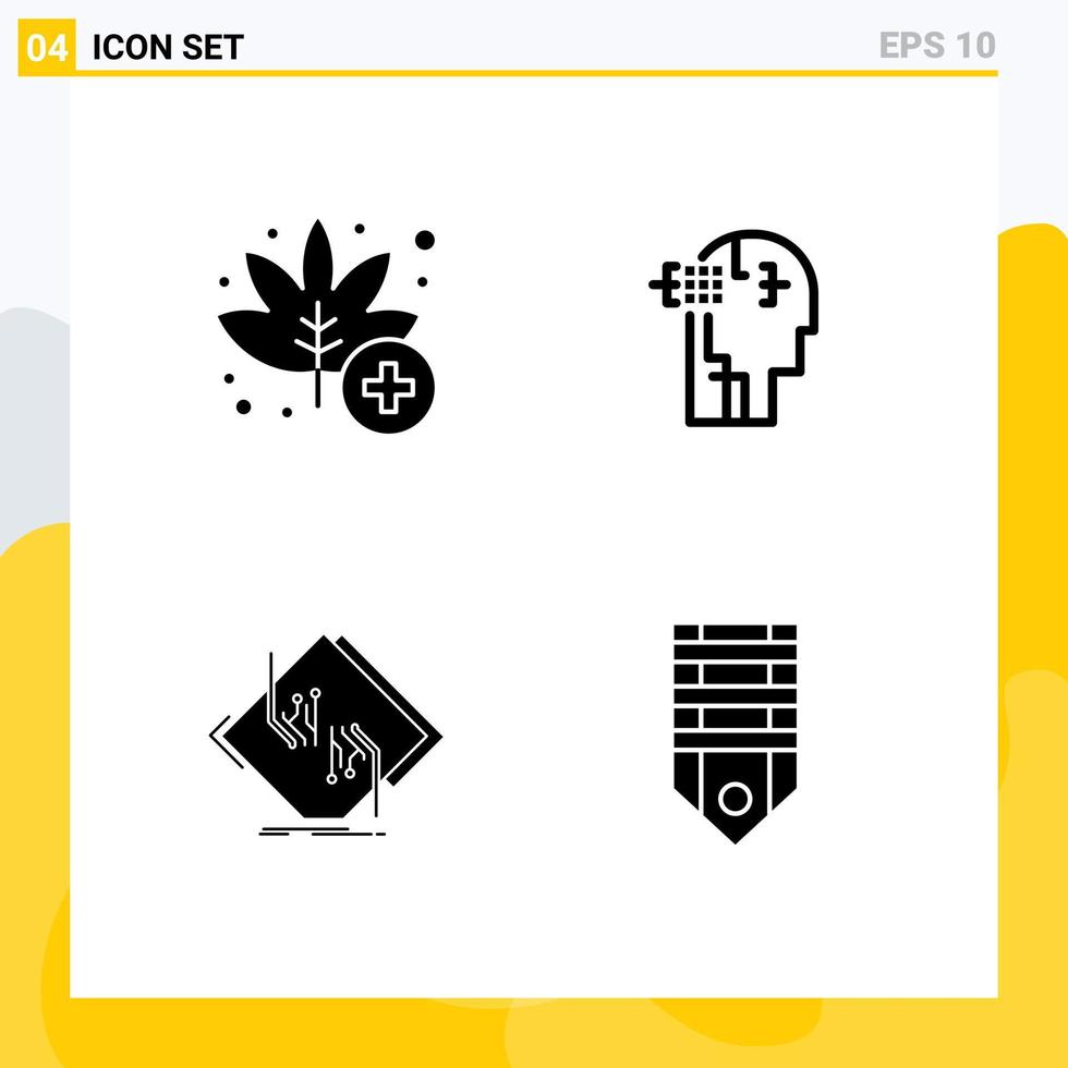 4 Thematic Vector Solid Glyphs and Editable Symbols of leaf chip weed man network Editable Vector Design Elements