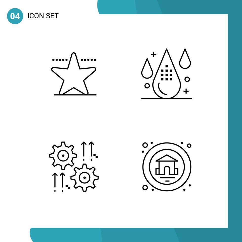 Mobile Interface Line Set of 4 Pictograms of cinema gear coding development wheel Editable Vector Design Elements