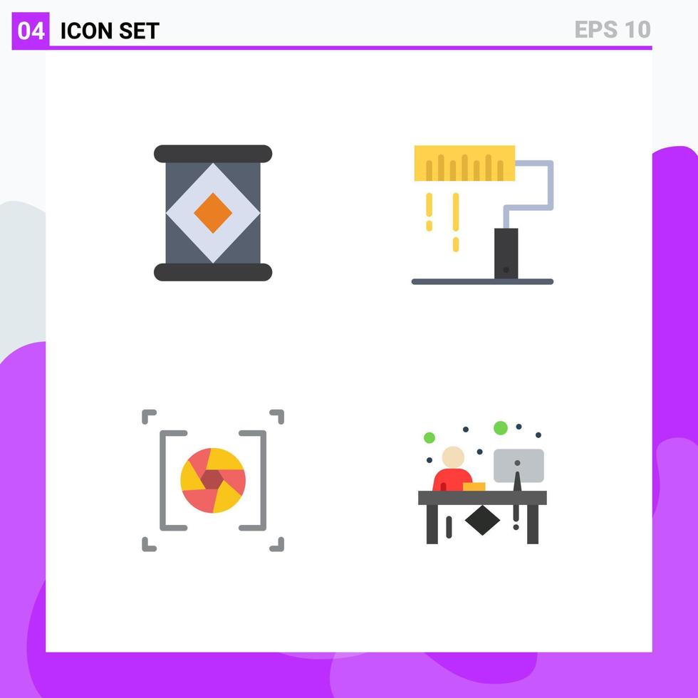 Pack of 4 creative Flat Icons of canned aperture coding paint photography Editable Vector Design Elements