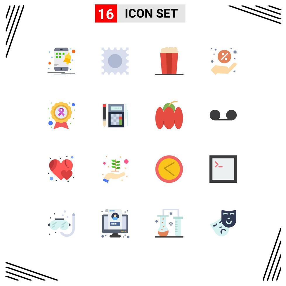 Mobile Interface Flat Color Set of 16 Pictograms of calc disease discount cause cancer Editable Pack of Creative Vector Design Elements