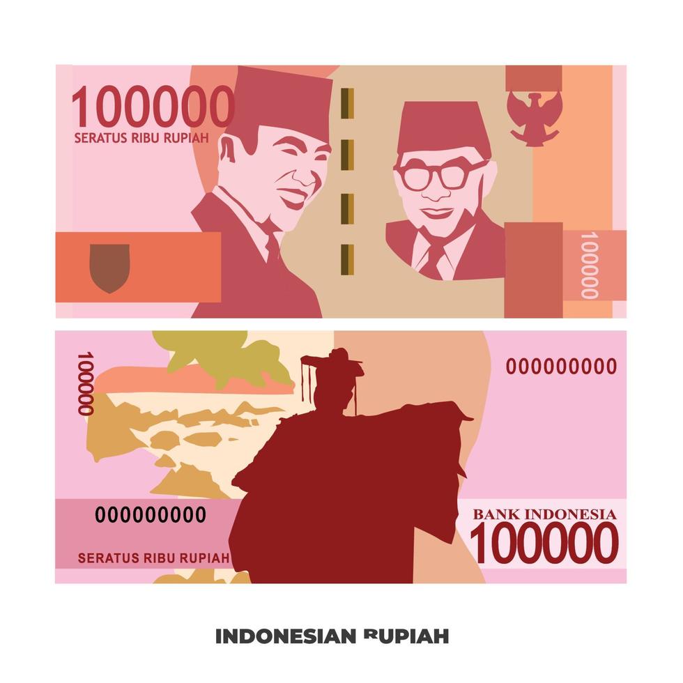 ilustración vectorial de la nota de 100000 rupias indonesias aislada en fondo blanco, pasos escalables y editables vector