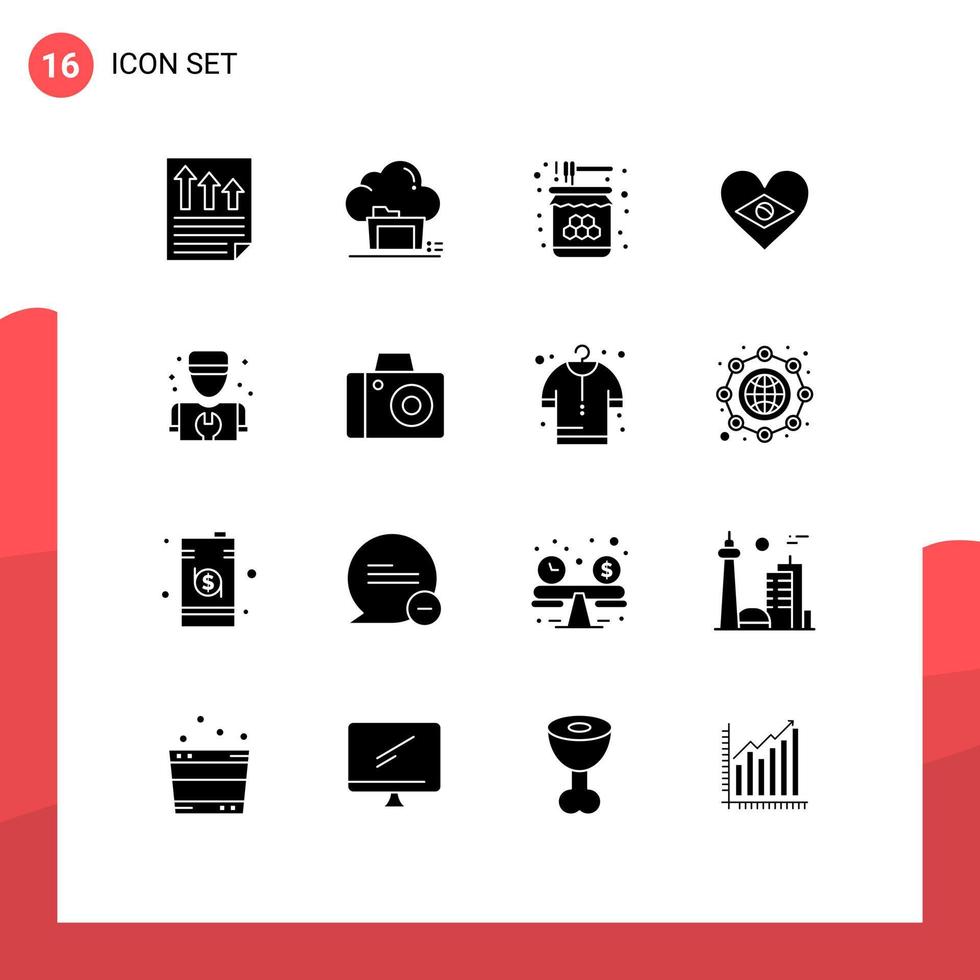 16 Universal Solid Glyphs Set for Web and Mobile Applications flag heart data sweet honey Editable Vector Design Elements