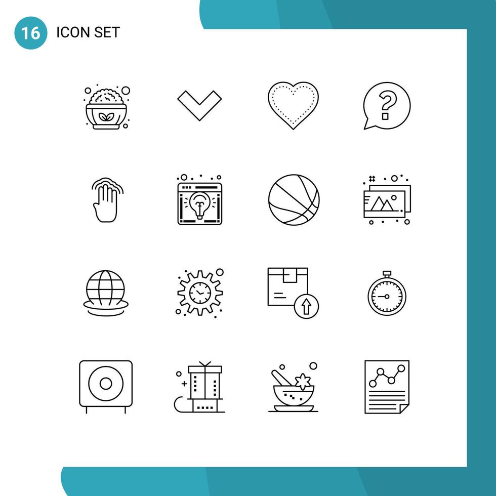 Pictogram Set of 16 Simple Outlines of four social love question chat Editable Vector Design Elements