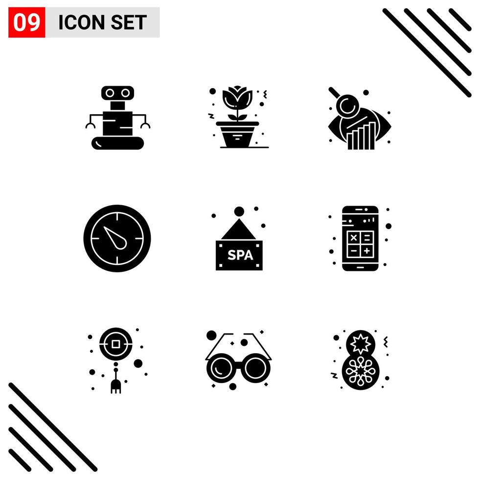 9 Universal Solid Glyphs Set for Web and Mobile Applications apps add research spa sign sign Editable Vector Design Elements