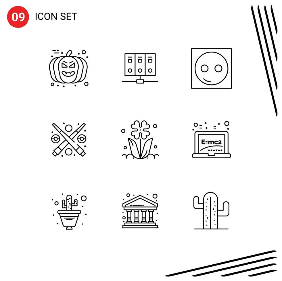 Outline Pack of 9 Universal Symbols of flora game devices fun hardware Editable Vector Design Elements