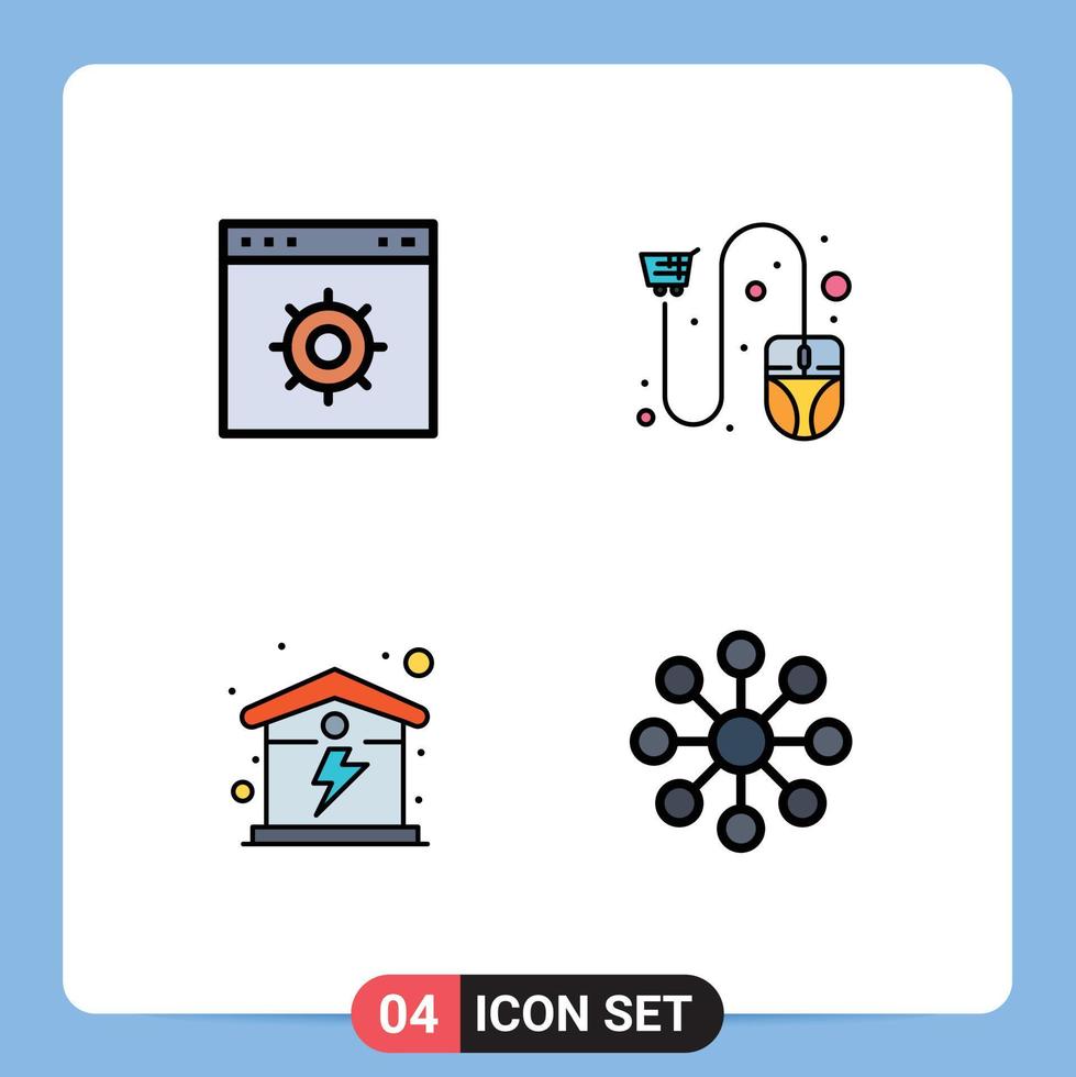 Set of 4 Vector Filledline Flat Colors on Grid for browser electric website ecommerce house Editable Vector Design Elements