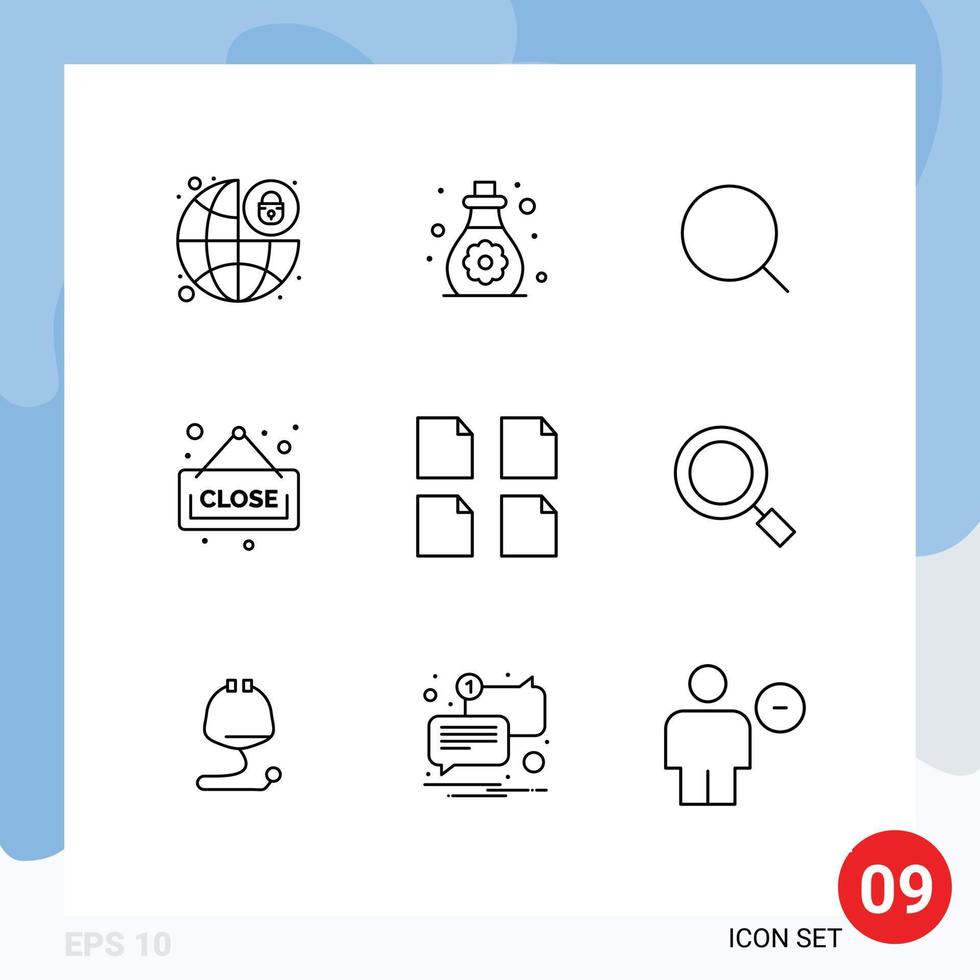 Universal Icon Symbols Group of 9 Modern Outlines of multiple documents search shopping close Editable Vector Design Elements