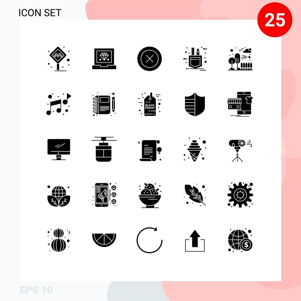 25 User Interface Solid Glyph Pack of modern Signs and Symbols of building tools programming pocket wireframe Editable Vector Design Elements