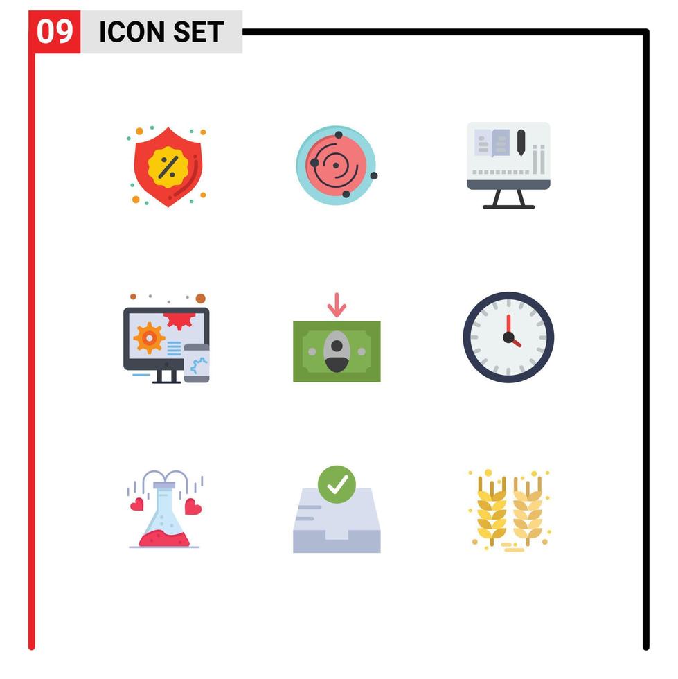 Paquete de 9 colores planos de interfaz de usuario de signos y símbolos modernos de elementos de diseño de vector editables de diseño de efectivo de monitor de cobro de llamadas