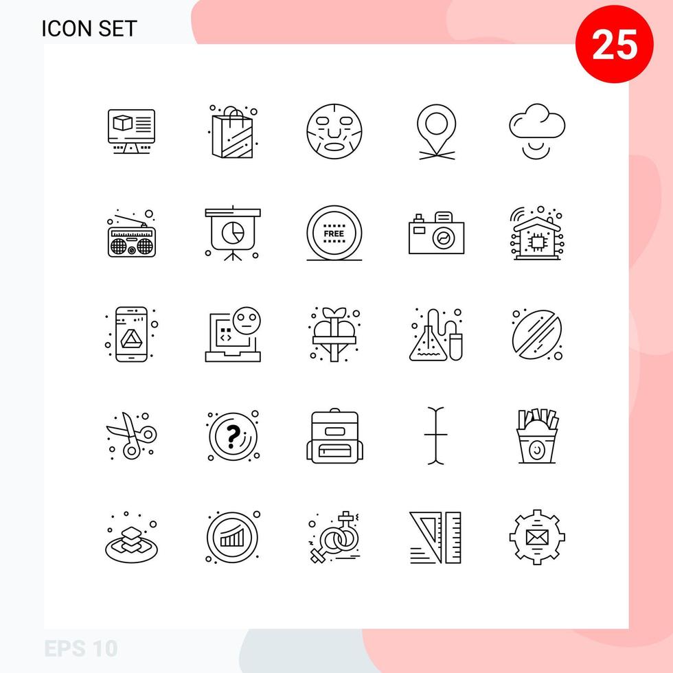 Universal Icon Symbols Group of 25 Modern Lines of signal pin cosmetics pointer location Editable Vector Design Elements