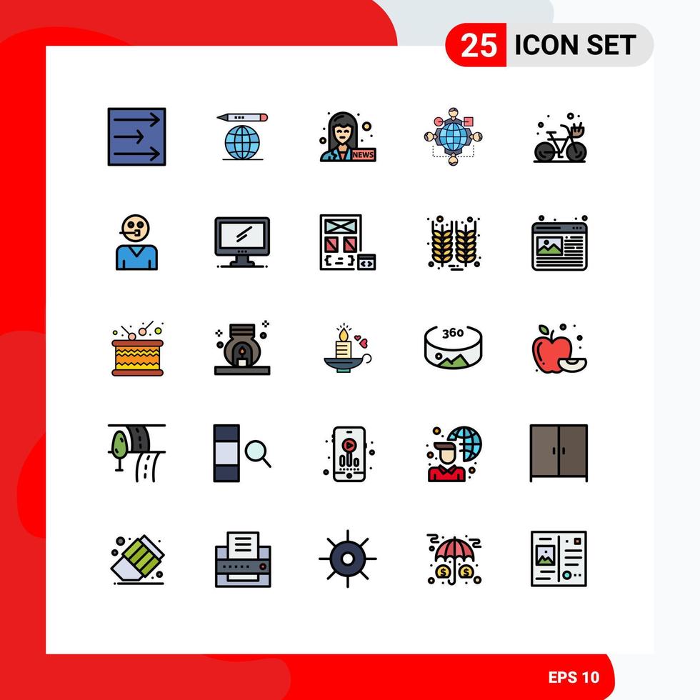 User Interface Pack of 25 Basic Filled line Flat Colors of summer cycle news anchor beach operation Editable Vector Design Elements