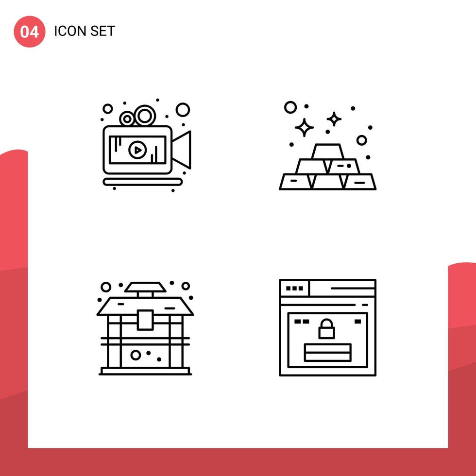 Set of 4 Vector Filledline Flat Colors on Grid for camera china banking money internet Editable Vector Design Elements