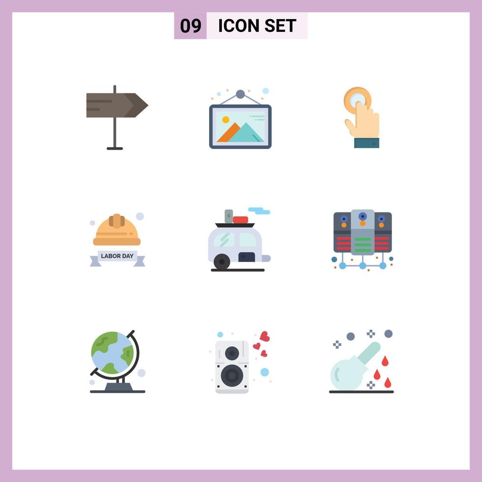 Set of 9 Modern UI Icons Symbols Signs for camping industrial helmet touchscreen helmet hard cap Editable Vector Design Elements