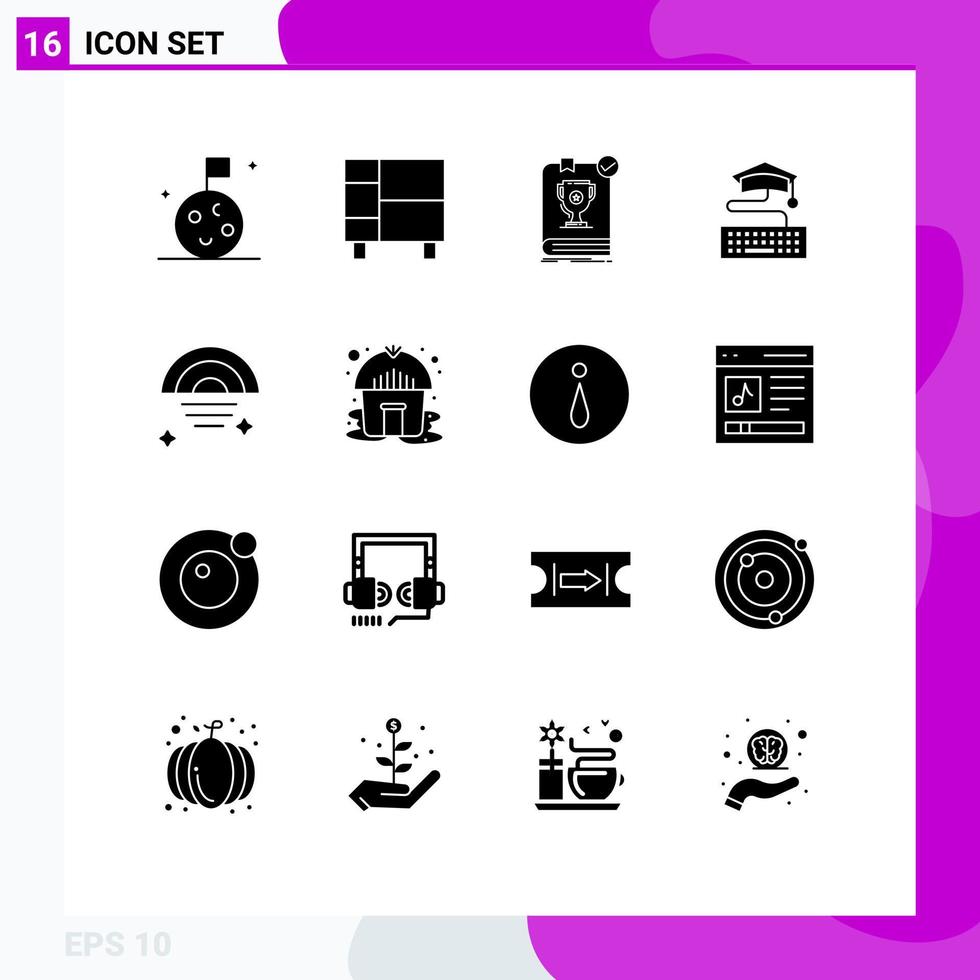 Set of 16 Modern UI Icons Symbols Signs for rainbow education book keyboard rules Editable Vector Design Elements