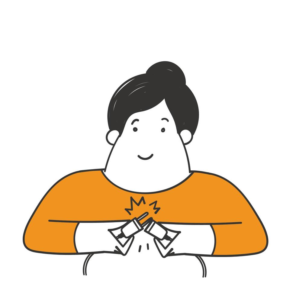 persona de doodle dibujada a mano con ilustración de enchufe de toma de corriente vector