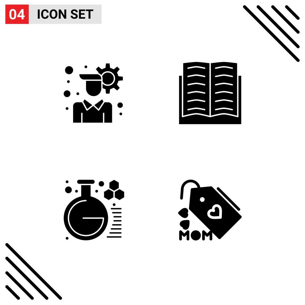 Universal Icon Symbols Group of 4 Modern Solid Glyphs of account lab achievement wreath tag Editable Vector Design Elements