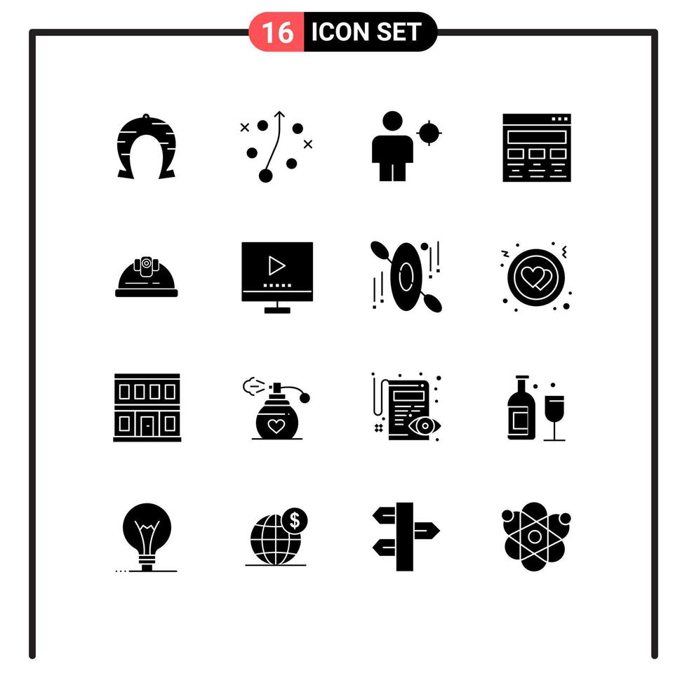 Mobile Interface Solid Glyph Set of 16 Pictograms of web graphic design avatar graphic position Editable Vector Design Elements