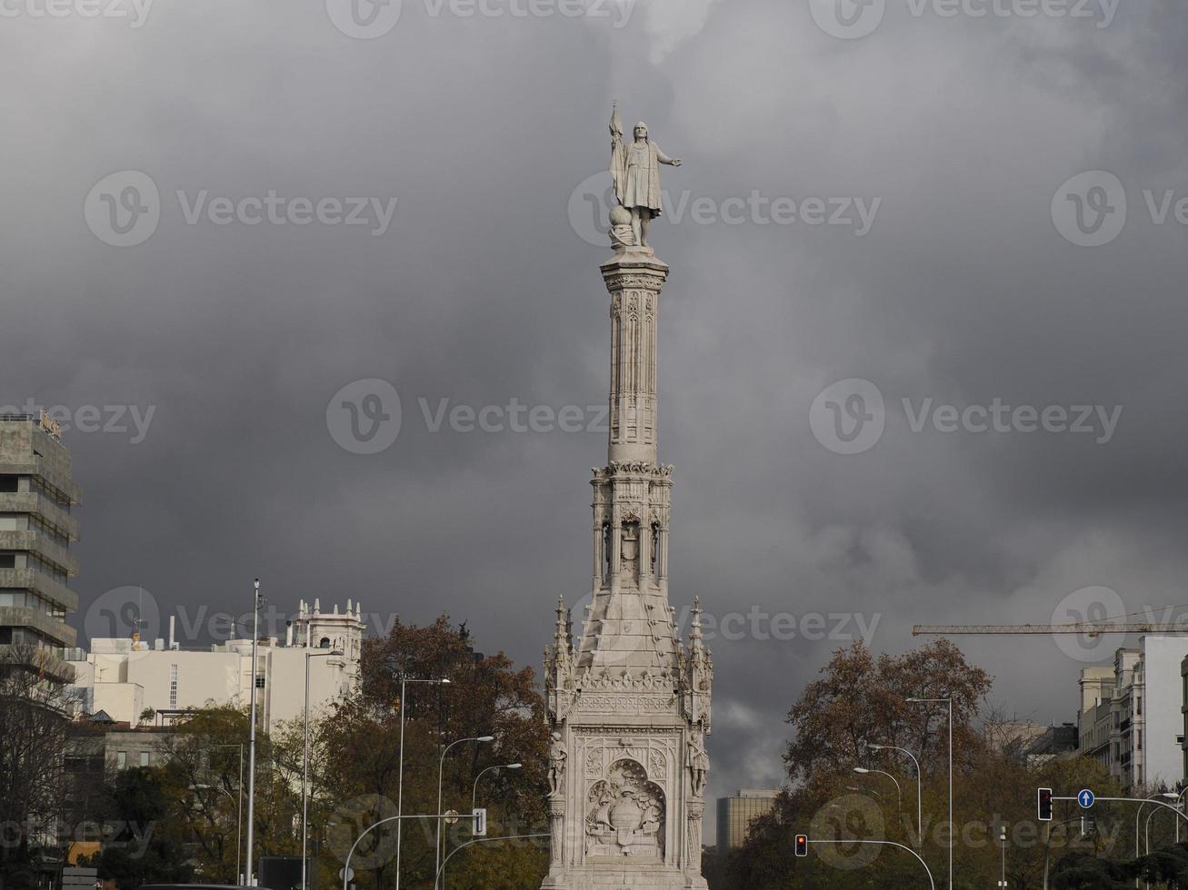 Columbus square with Monument to Christopher Columbus, in Madrid photo