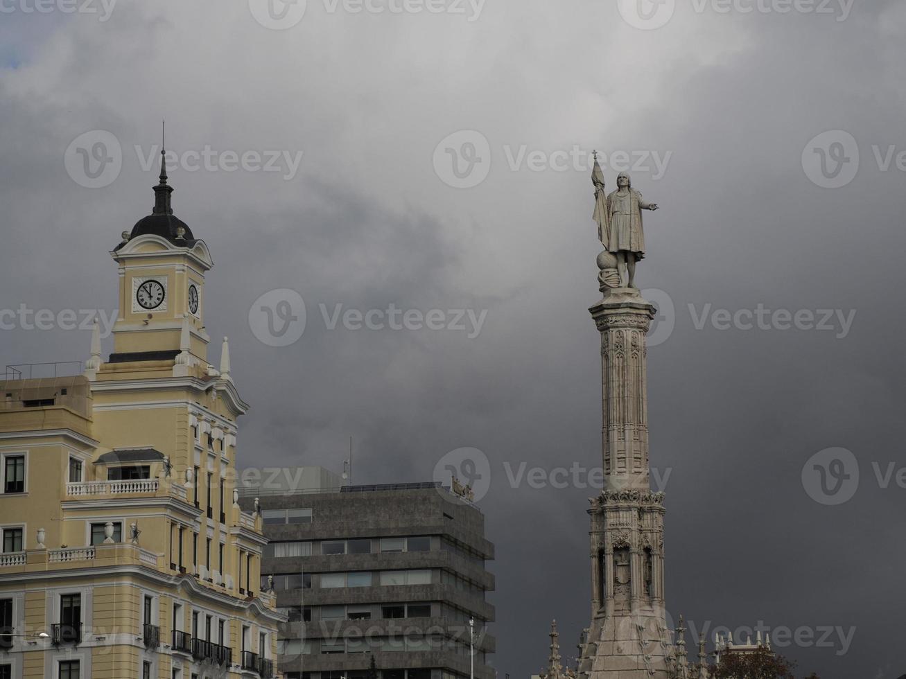 Columbus square with Monument to Christopher Columbus, in Madrid photo