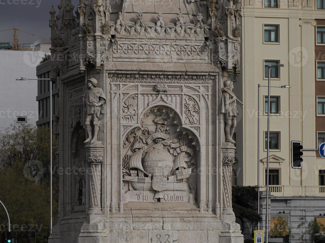 Columbus square with Monument to Christopher Columbus in Madrid photo