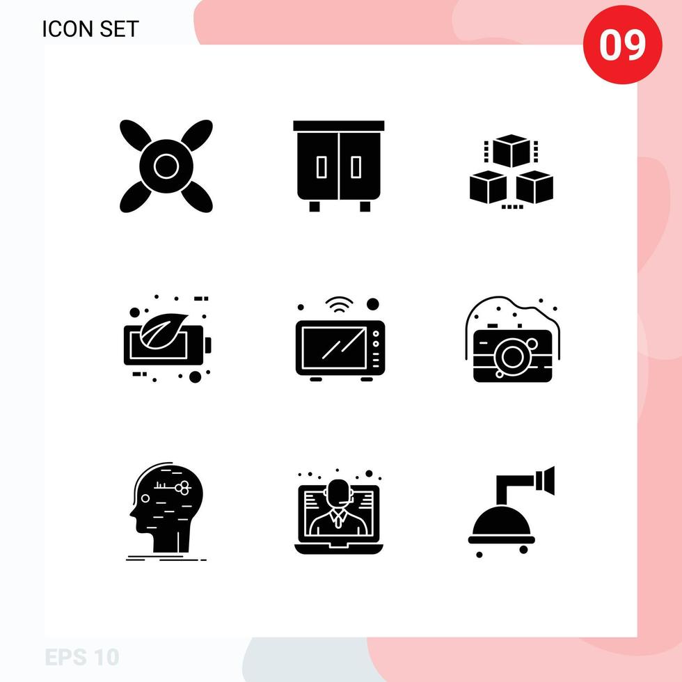 paquete de iconos de vector de stock de 9 signos y símbolos de línea para elementos de diseño de vector editable verde de internet de computación de horno iot