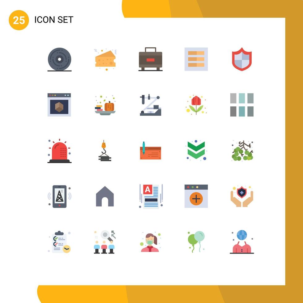 Flat Color Pack of 25 Universal Symbols of antivirus ui food layout design Editable Vector Design Elements