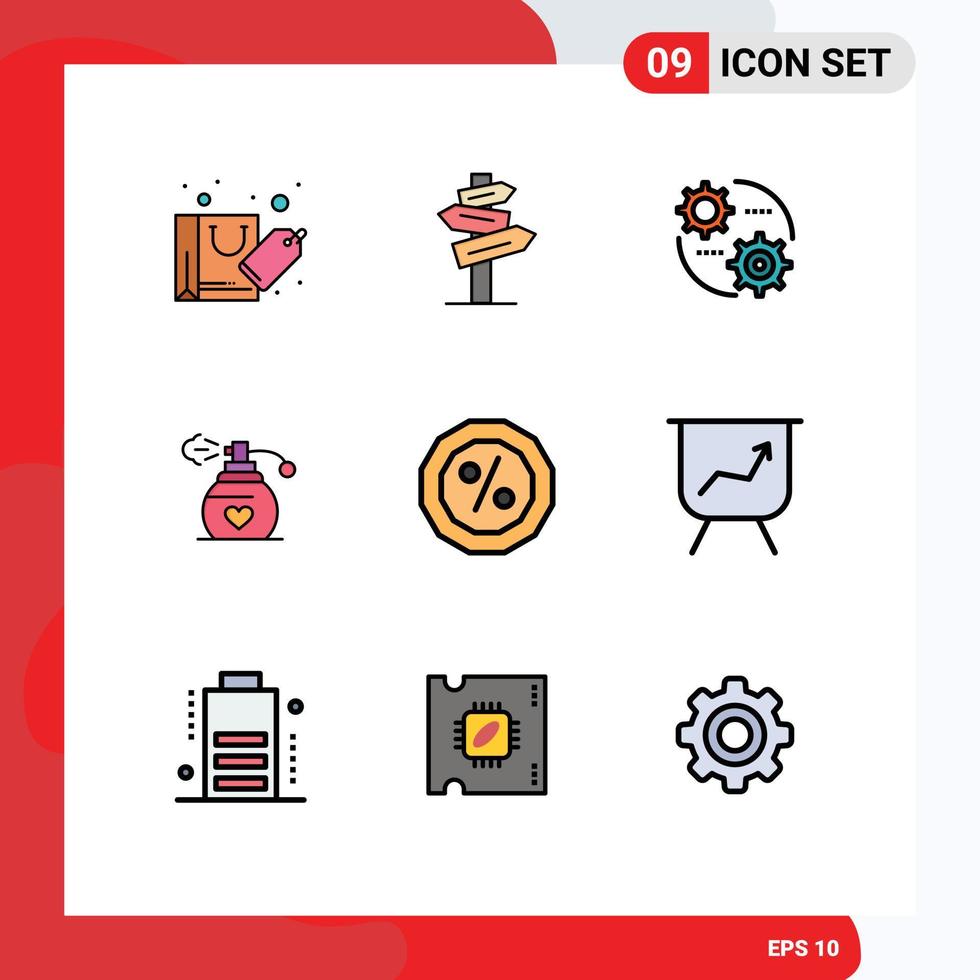 conjunto de 9 iconos de interfaz de usuario modernos símbolos signos para porcentaje de control de crédito regalo perfume elementos de diseño vectorial editables vector