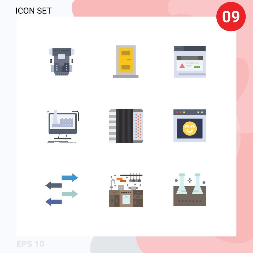 Set of 9 Vector Flat Colors on Grid for audio product interface production factory Editable Vector Design Elements