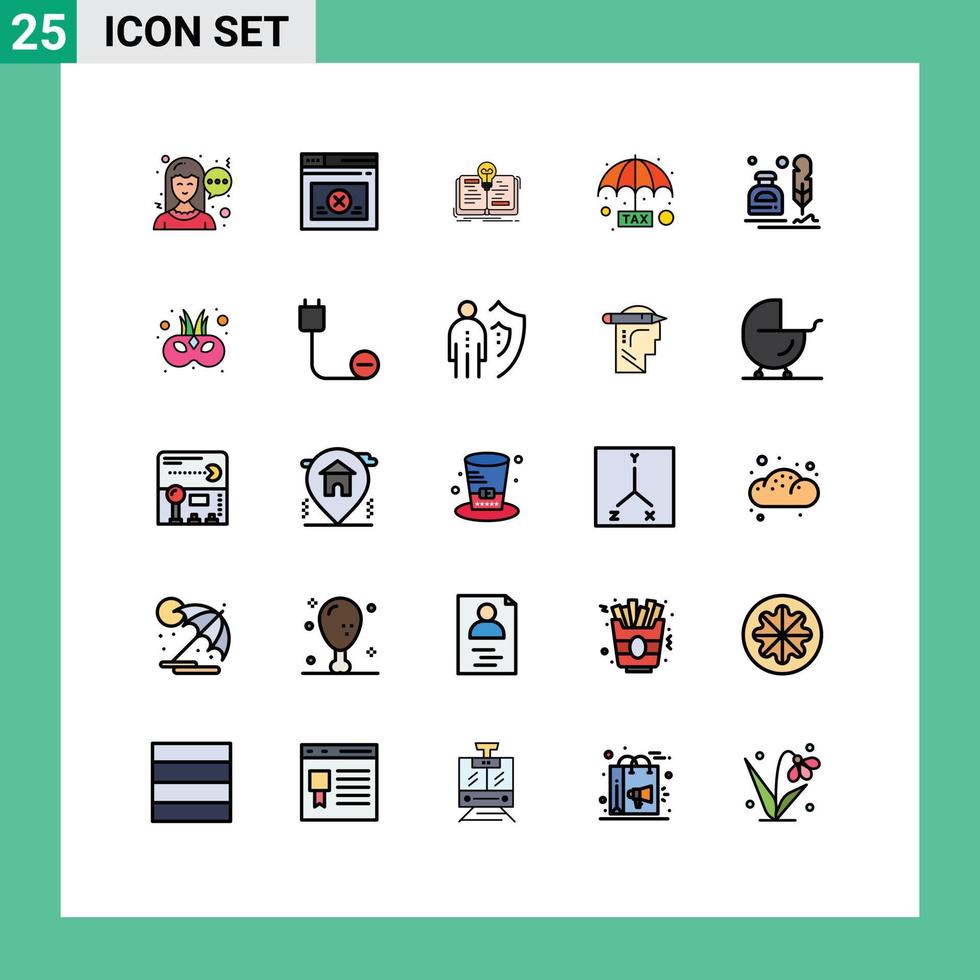 Modern Set of 25 Filled line Flat Colors Pictograph of fur ink idea protection payable Editable Vector Design Elements