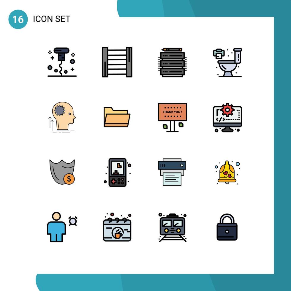Modern Set of 16 Flat Color Filled Lines Pictograph of idea creative database mind living Editable Creative Vector Design Elements