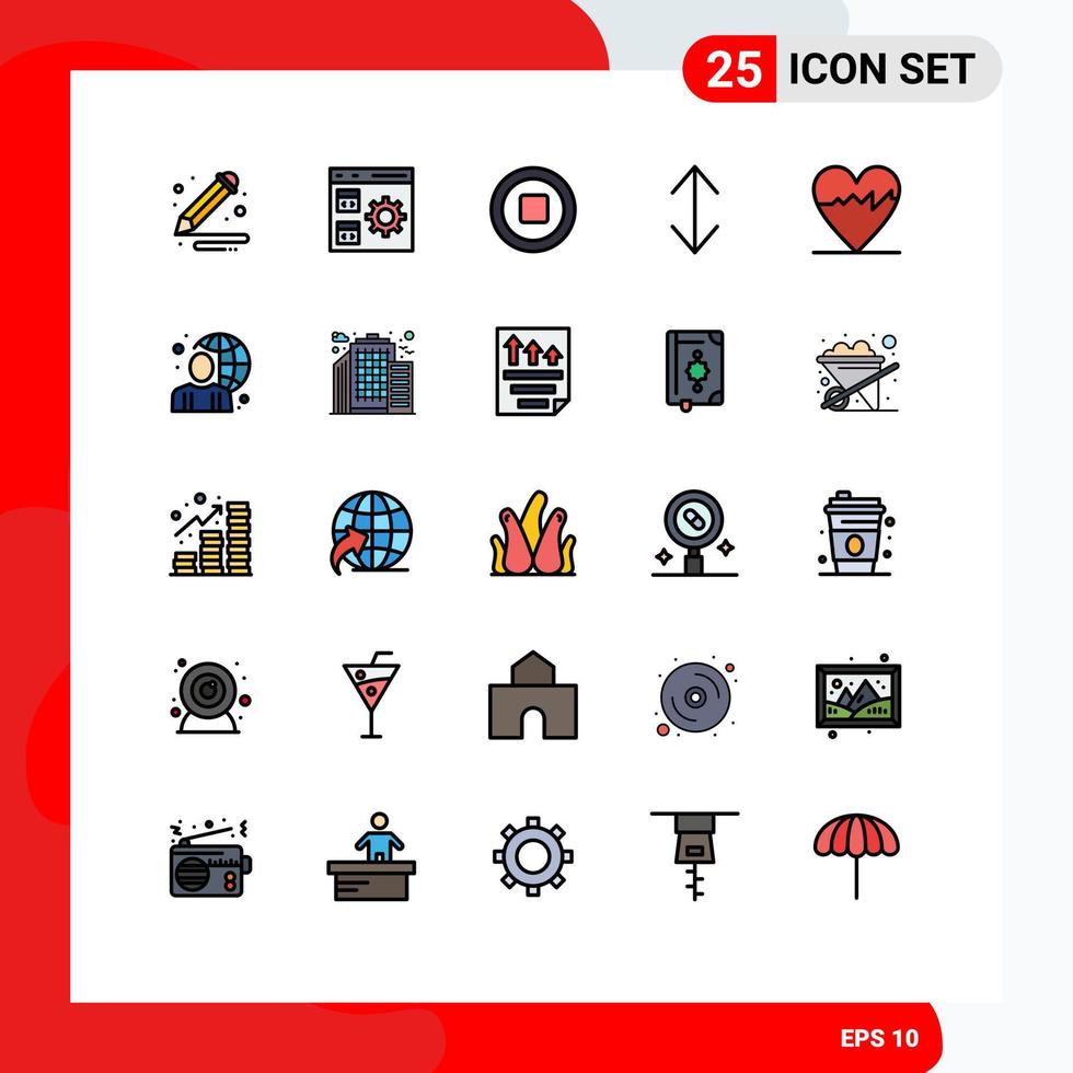 paquete de iconos de vector de stock de 25 signos y símbolos de línea para elementos de diseño de vector editables de flecha de escala de gestión de cardiograma de pulso