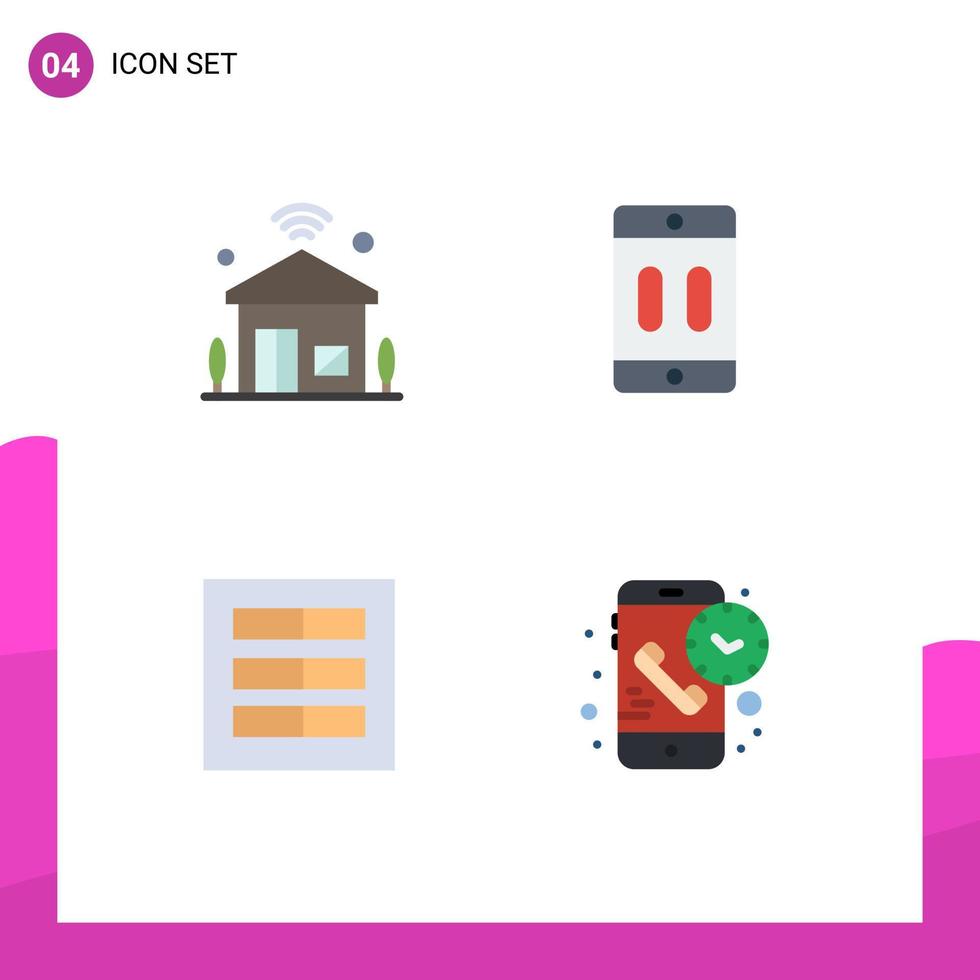 Group of 4 Modern Flat Icons Set for house pause iot device grid Editable Vector Design Elements