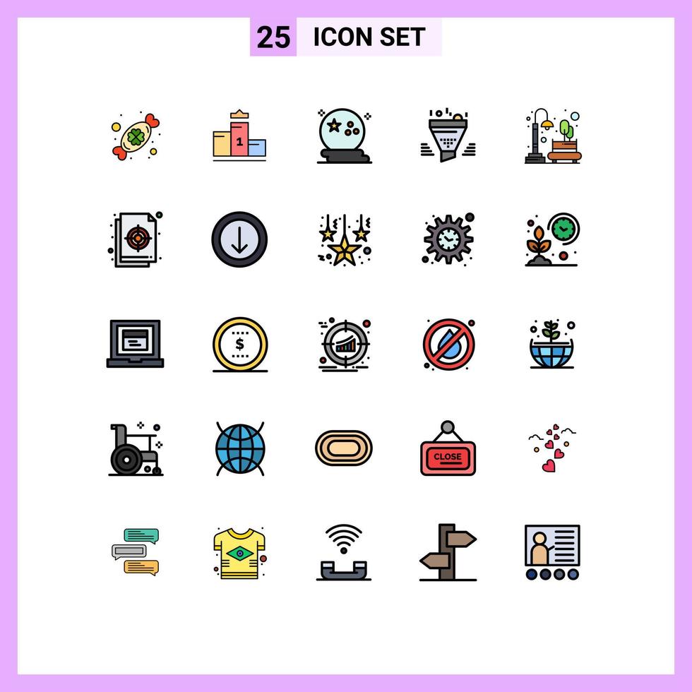 conjunto de 25 iconos modernos de la interfaz de usuario signos de símbolos para la clasificación de resultados embudo de murciélagos elementos de diseño vectorial editables aterradores vector