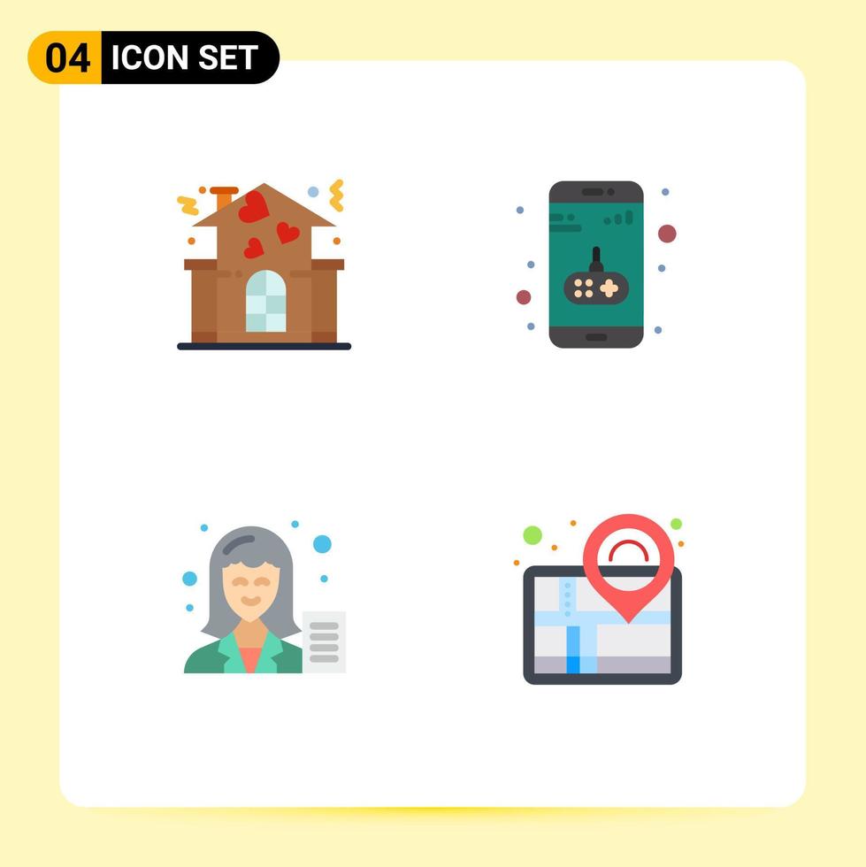 paquete de 4 signos y símbolos de iconos planos modernos para medios de impresión web, como elementos de diseño de vectores editables femeninos de juego de personas de blogger familiar