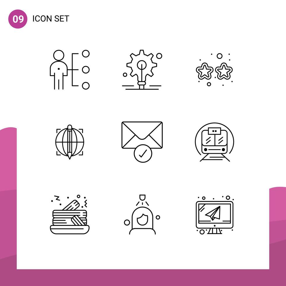 Set of 9 Vector Outlines on Grid for sent success carnival globe focus Editable Vector Design Elements