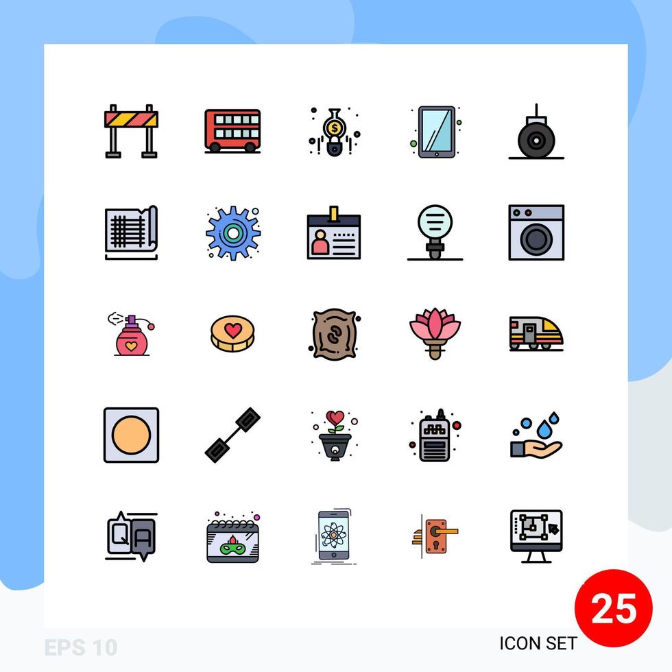 25 Universal Filled line Flat Colors Set for Web and Mobile Applications submarine bathyscaph accounting touchscreen ipad Editable Vector Design Elements