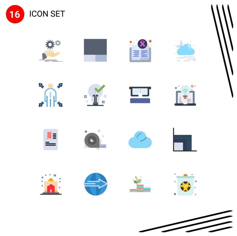 paquete de 16 signos y símbolos modernos de colores planos para medios de impresión web, como el libro del clima del hombre, lluvia, viento, paquete editable de elementos creativos de diseño de vectores