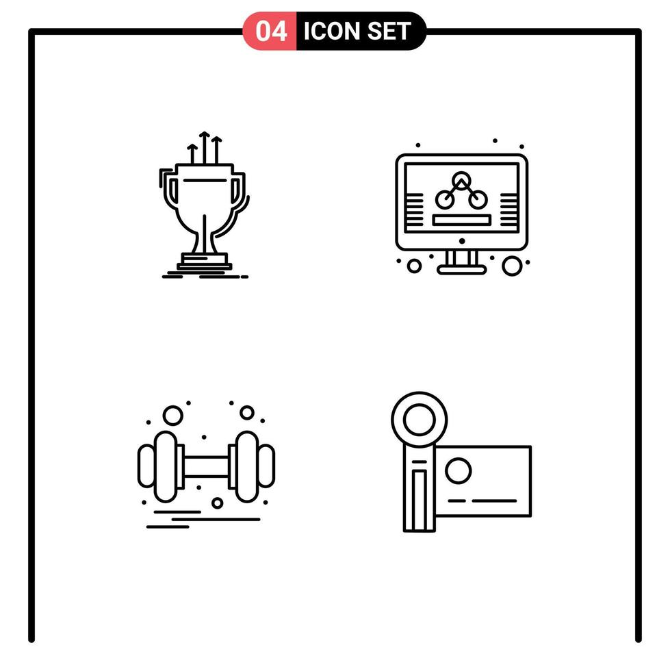 Modern Set of 4 Filledline Flat Colors and symbols such as award dumbbell edge management weight Editable Vector Design Elements