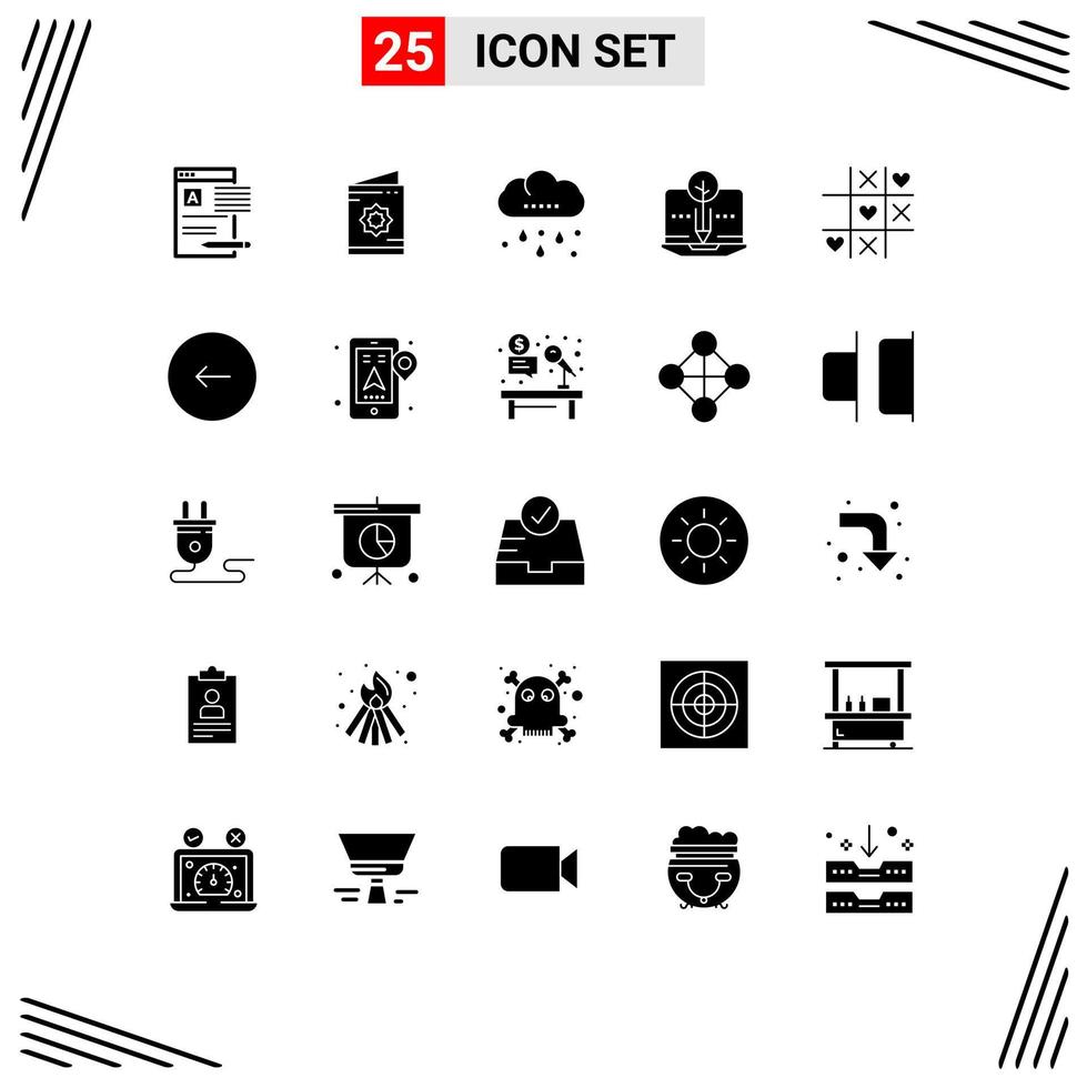 User Interface Pack of 25 Basic Solid Glyphs of digital content muslim organic rainy Editable Vector Design Elements